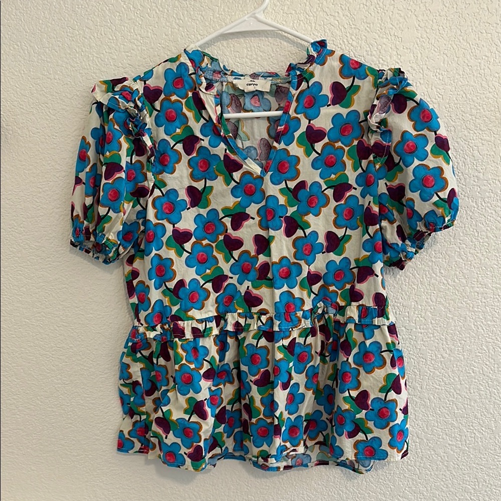 Floral Women's Top with Blue and Pink Accents